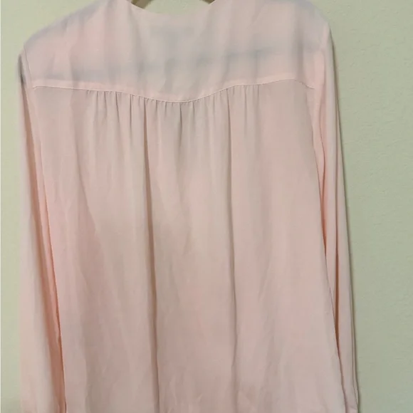 Blush Pink Wrap Blouse | Long Sleeve Draped V-Neck Top | Elegant Chiffon Style - Picture 6 of 11